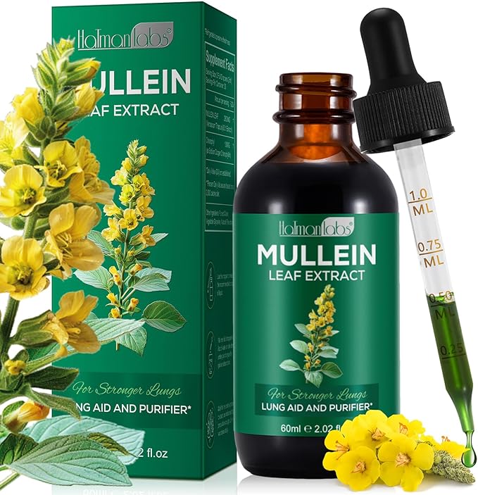 Mullein Leaf Extract for Lungs, Mullein Drops for Lungs, Support Lung, Respiratory Function for Healthy Breathing, Improvement in Pulmonary Function, Natural & Safe Supplement (1 PC)