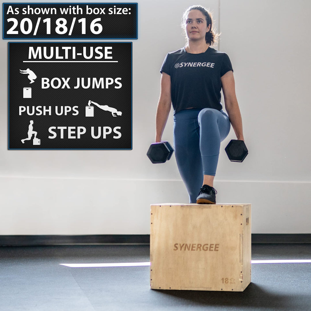 Synergee 3 in 1 Wood Plyometric Box for Jump Training and Conditioning. Wooden Plyo Box All in One Jump Trainer. Size - 30/24/20