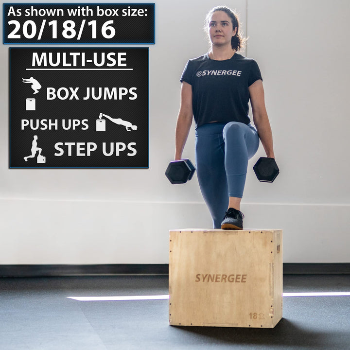 Synergee 3 in 1 Wood Plyometric Box for Jump Training and Conditioning. Wooden Plyo Box All in One Jump Trainer. Size - 30/24/20