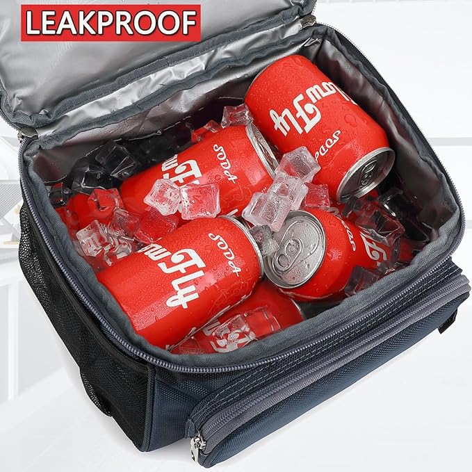 FlowFly Double Layer Cooler Insulated Lunch Bag Adult Lunch Box Large Tote Bag for Men, Women, With Adjustable Strap,Front Pocket and Dual Large Mesh Side Pockets