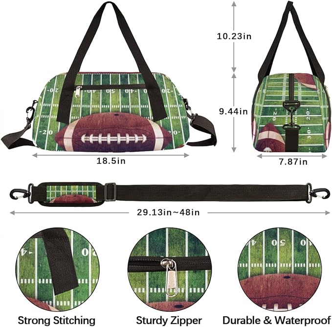 American Football Field And Ball Kids Overnight Duffle Bags Boys Girls Teen Sports Gym Bag for Weekender Travel Gymnastics Dance Ballet