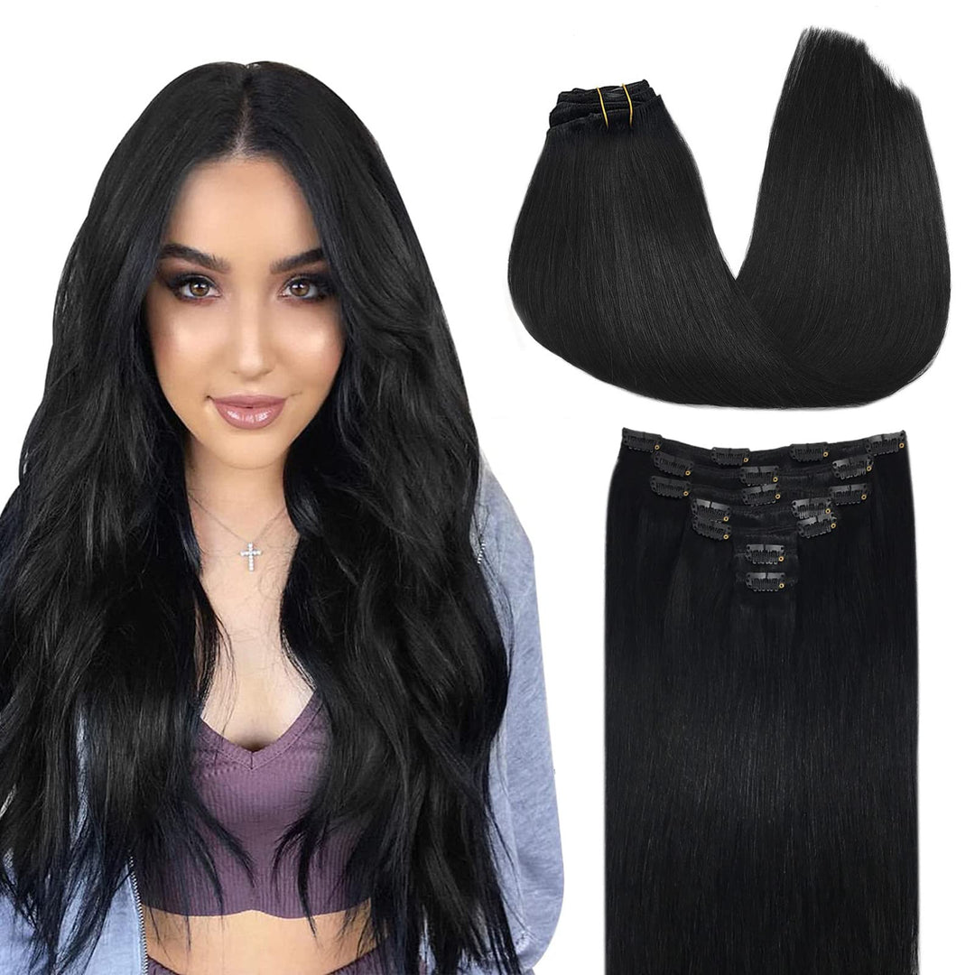 Doores Hair Extensions Clip In Jet Black 22 Inch 7Pcs 120G Remy Clip In Human Hair Extensions Natural Hair Straight Weft Real Ha