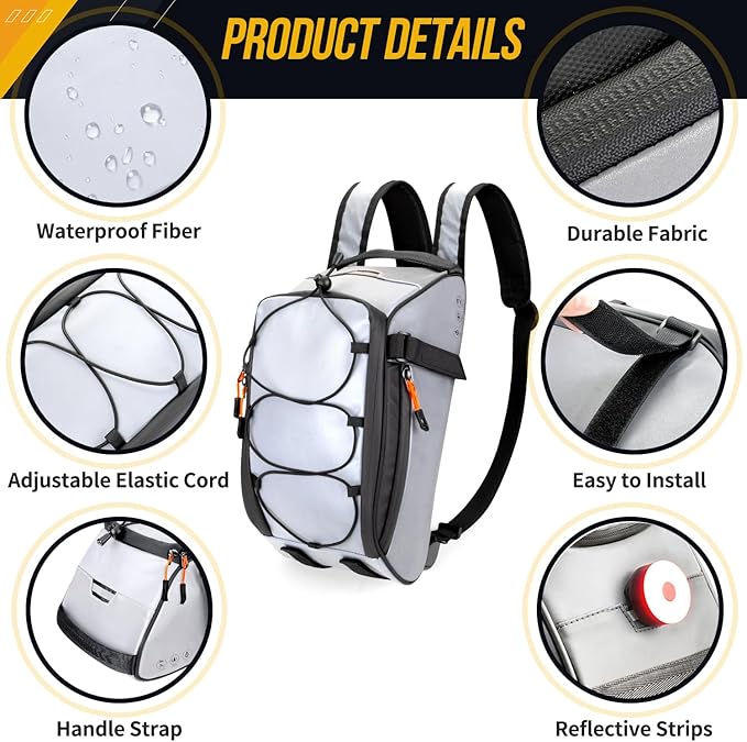 WOTOW Bike Rear Rack Bag - 10L Large Full Reflective Waterproof Trunk Bag, Multifunctional Bicycle Back Seat Cargo Carrier with Shoulder Strap(Full Reflective)