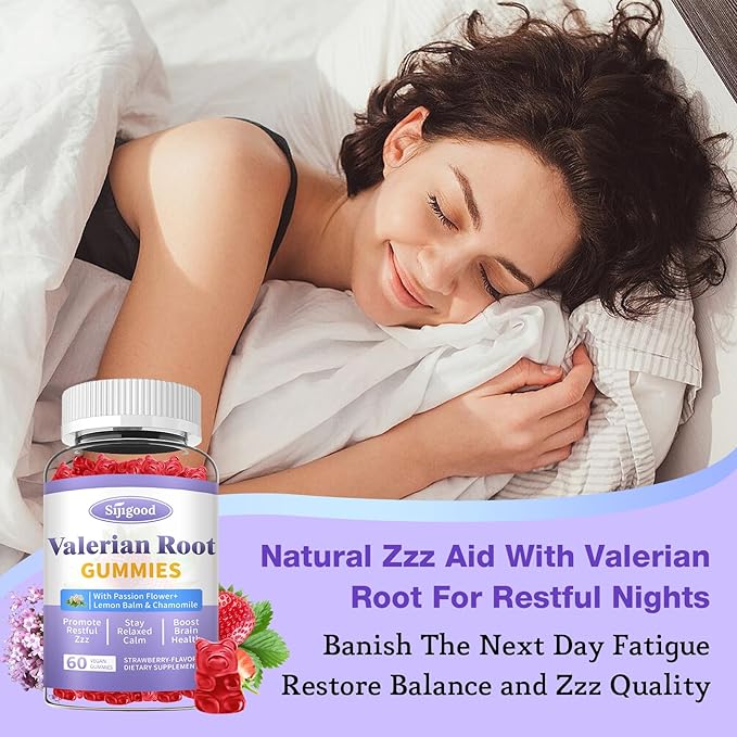Valerian Root Gummies Organic, Valerian Root Supplement for Zzz, Relaxation & Calm, Natural Herbal Supplement for Men & Women, Melatonin Free, Vegan, Non-GMO, Strawberry Flavor, 60 Count