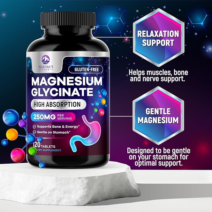 Magnesium Glycinate Chelated for Max Absorption - Supports Bone, Muscle, Nerves & Heart Health, Nature's Sleep and Stress Support, Best Magnesium Supplement Pills for Whole Body Support - 120 Tablets