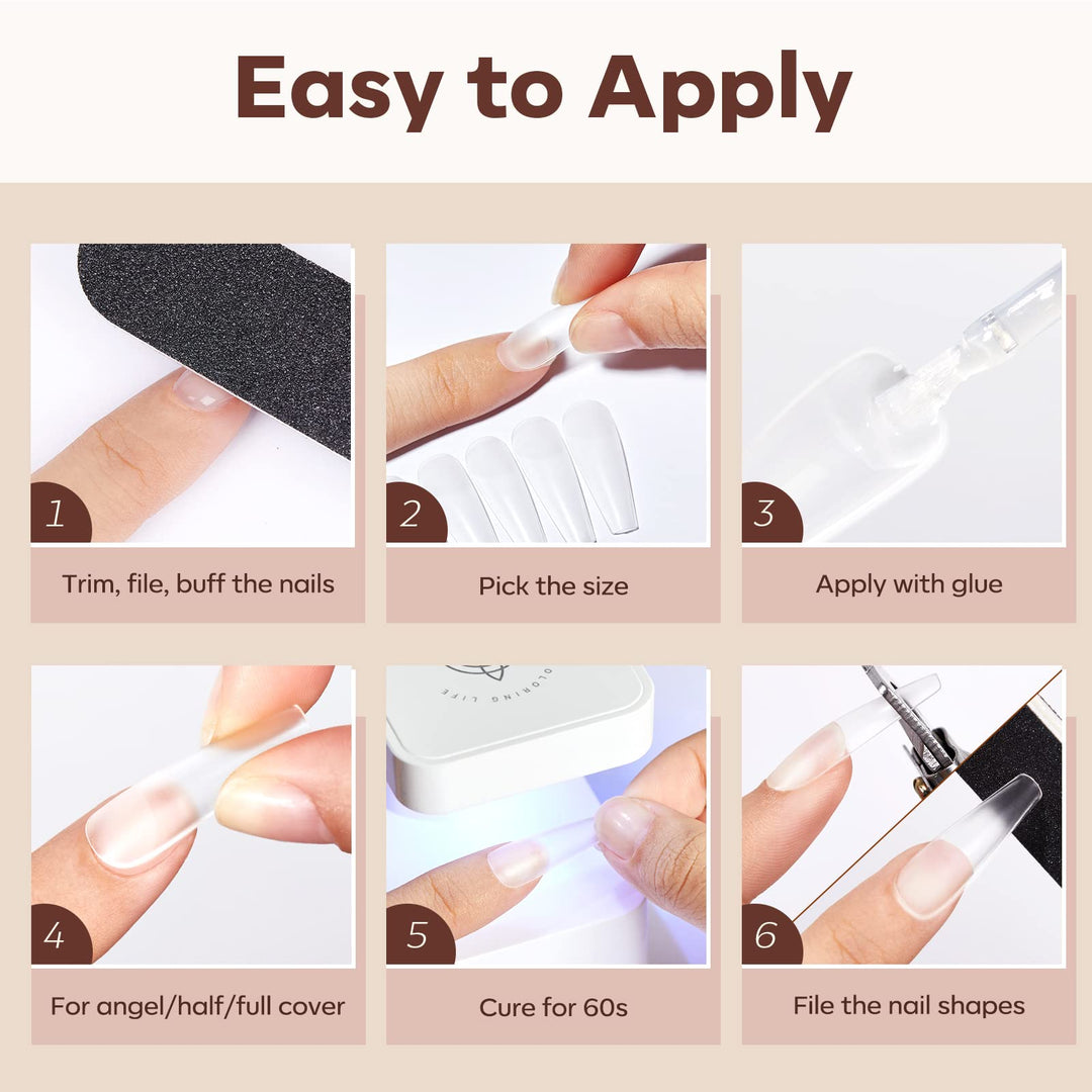 Modelones Long Coffin Nail Tips Fake Nails Gel Tips Full Matte Cover More Friction for Acrylic Professional Extension Gel Manicure Art Design 10 Sizes