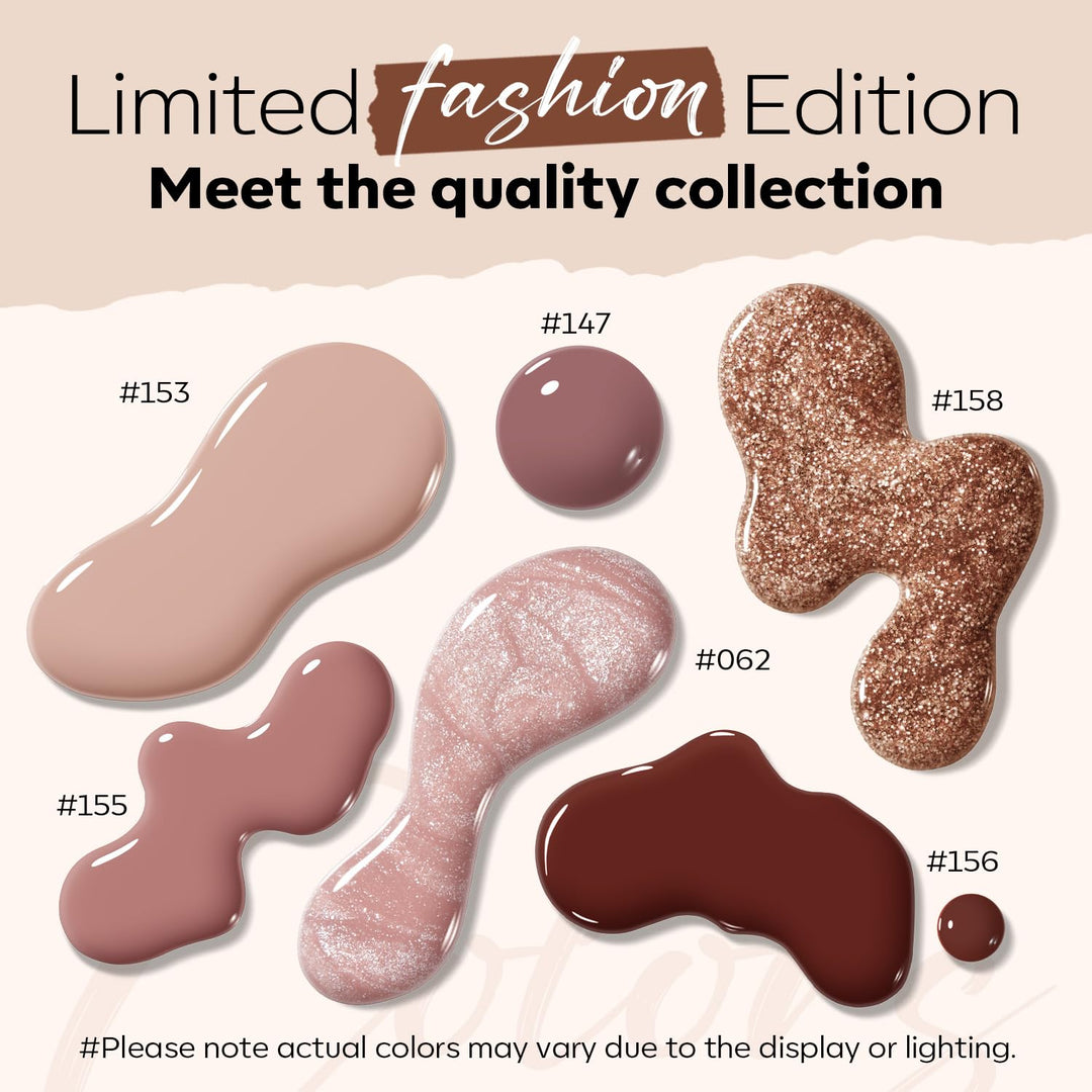 modelones Nail Polish Set 6 Colors, Nude Brown Burgundy Glitter Quick Dry Mini Nail Lacquer Kit, Skin Tone Dark Red Pink Nail Art DIY Home Travel Salon Nail Art Manicure Gift for Women Girls