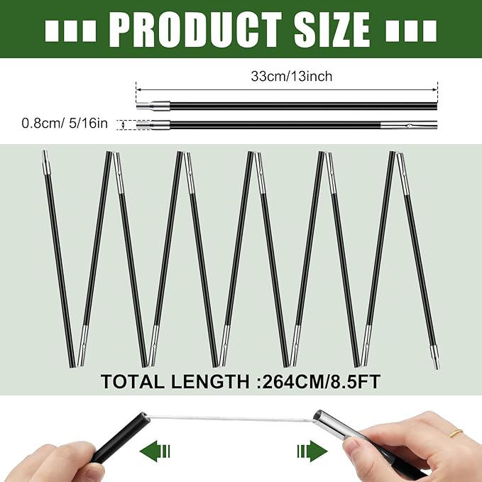 Fiberglass Tent Poles Replacement Pre Assembled Black Tent Pole Tent Replacement Parts Camping Poles for Hiking Outdoor Camping Backpacking Tent