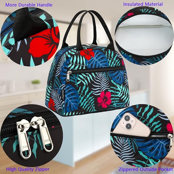 FlowFly Lunch Bag Tote Bag Lunch Organizer Lunch Holder Insulated Lunch Cooler Bag for Women/Men,Leaf