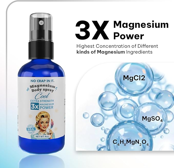 Magnesium Spray, Triple Action!- Spray Your Way to Wellness | Immediate Relief with Our Unique Magnesium Glycinate, Magnesium Citrate, Magnesium Chloride Blend Spray (Cool)