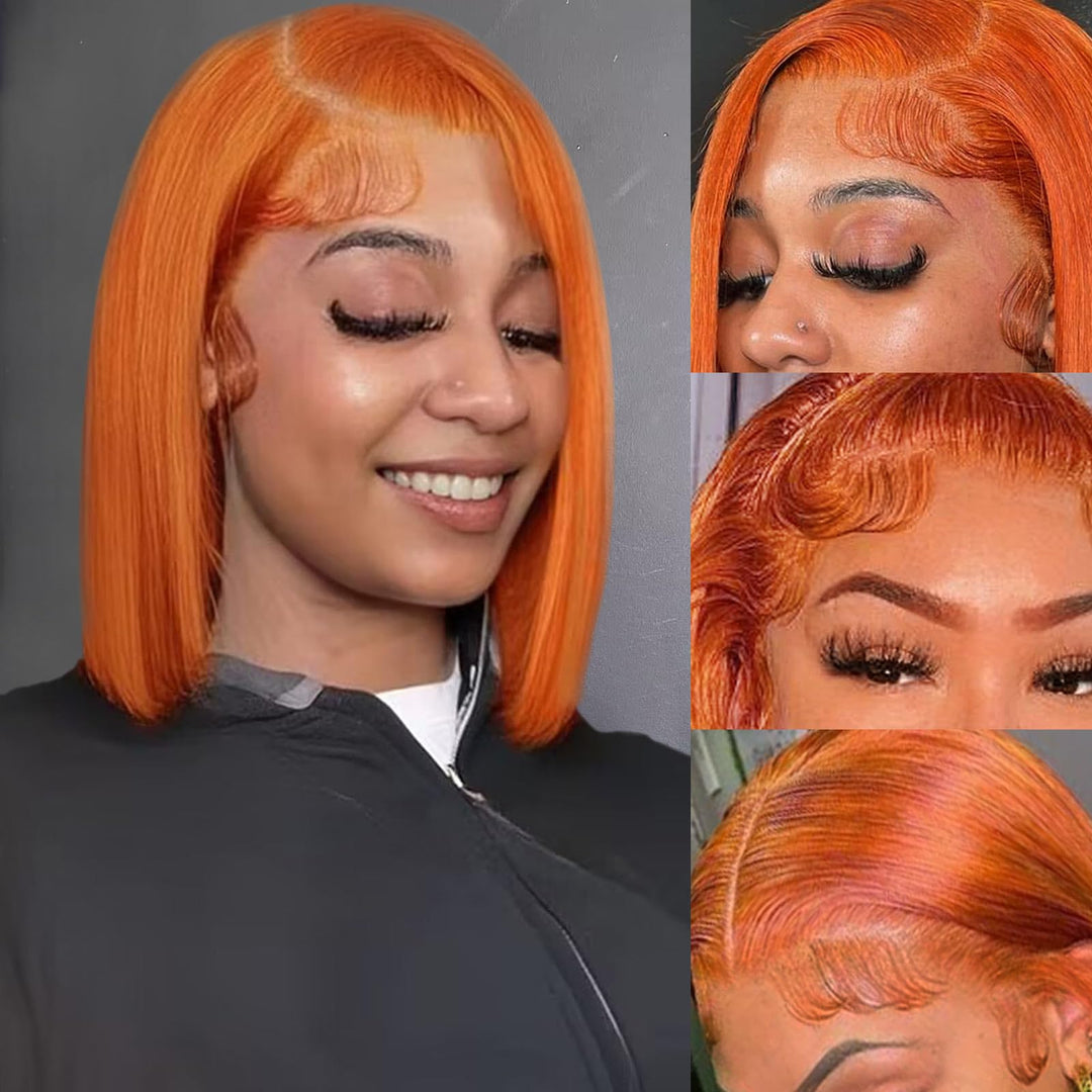 Hiriremy Ginger Bob Lace Front Wigs Human Hair For Black Women 13X4 Hd Lace Frontal Straight Bob Orange Ginger Wig Lace Front Hu