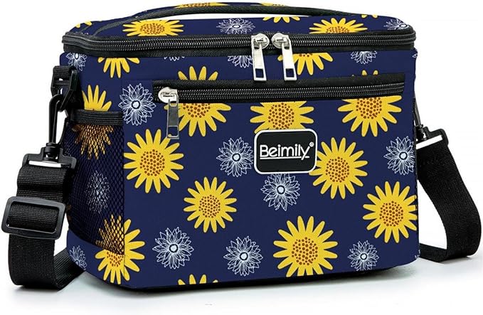 BEIMILY Lunch Bag for Women/Men,Reusable Lunch Box Small Cooler Bag Soft Sided,Leakproof Cooler Bag for Office Work Picnic Beach with Adjustable Shoulder Strap (sunflower), 2311A
