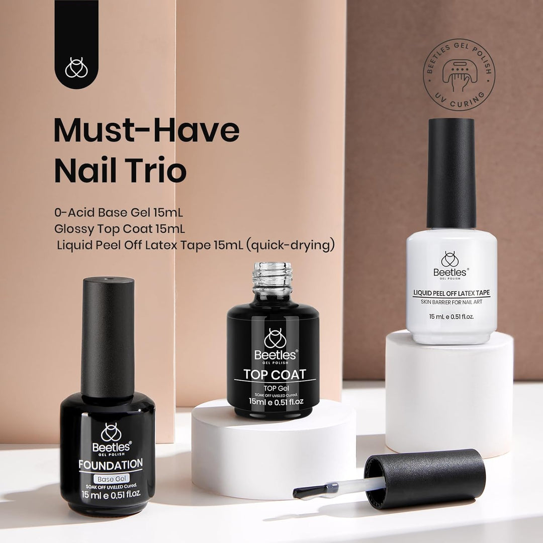 Beetles 3Pcs Builder Nail Gel Set | 15ml No Wipe Top Coat & Base Coat | Long-Lasting Shine for Women