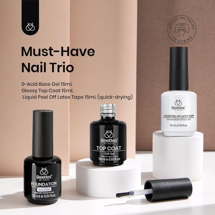 Beetles Matte Gel Top Coat & Base Coat Set | 3Pcs 15ml | Long-Lasting Nail Polish for Women