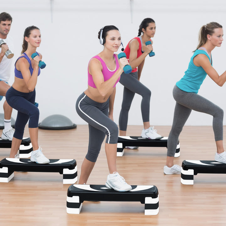 BalanceFrom Fitness Lightweight Portable Adjustable Height Workout Aerobic Stepper Step Platform Trainer with Raisers, Black/White