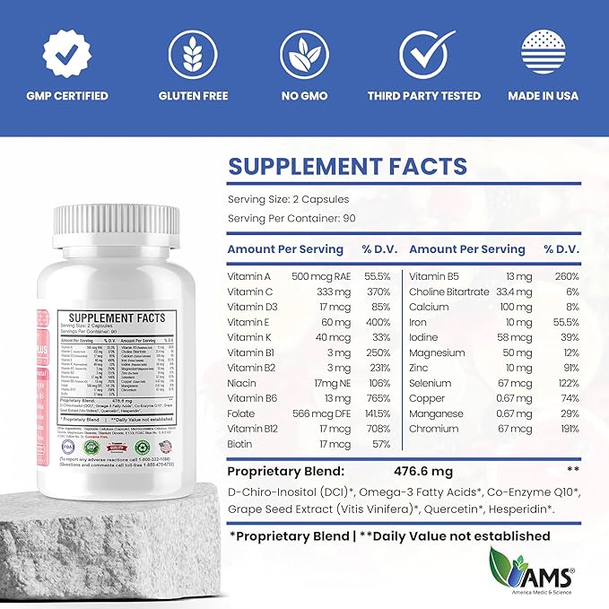 America Medic & Science Preconception Plus (180 Capsules) Conception and Fertility Supplement | Physician Formulated Pills to Support Conception | Prenatal Vitamins Best for Women Trying to Conceive