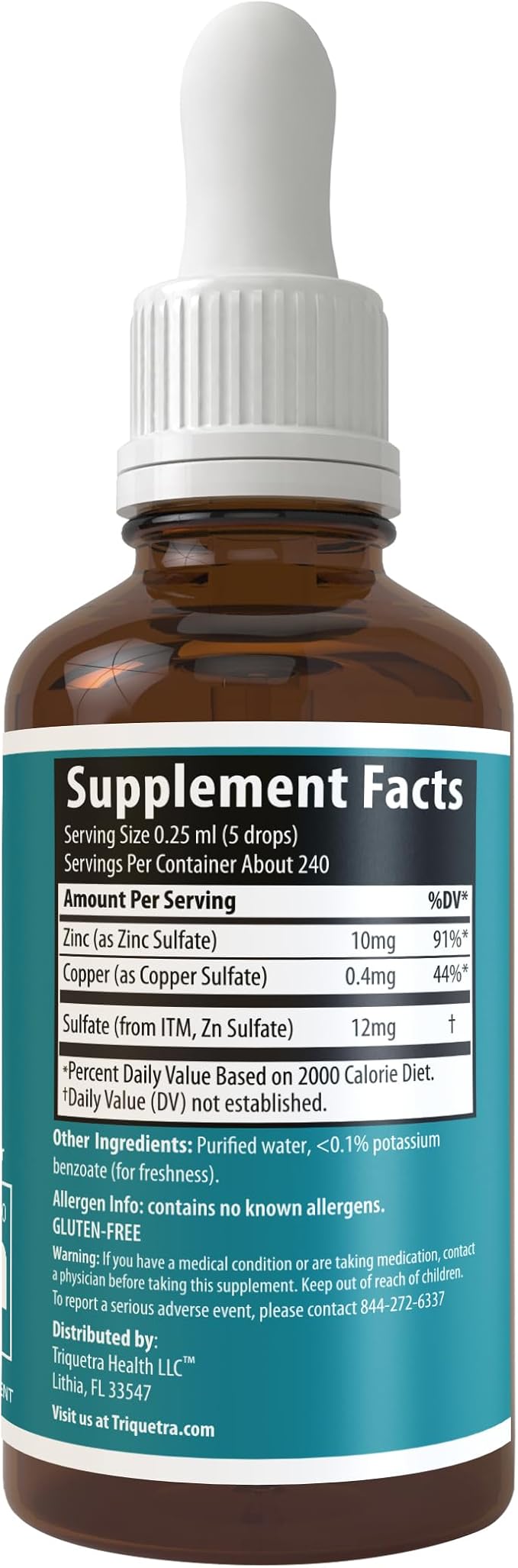 Ionic Zinc Plus Copper Liquid Concentrate 240 Servings, Glass Bottle, Vegan - Balanced Ratio of Zinc Copper - Supports Immunity, Brain Thyroid (2 oz.)