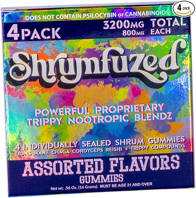 Proprietary Nootropic Gummy 3200mg - Lion's Mane, Reishi, Chaga, and Cordycep Nootropic Tripee Mushroom Blend (4, Assorted)
