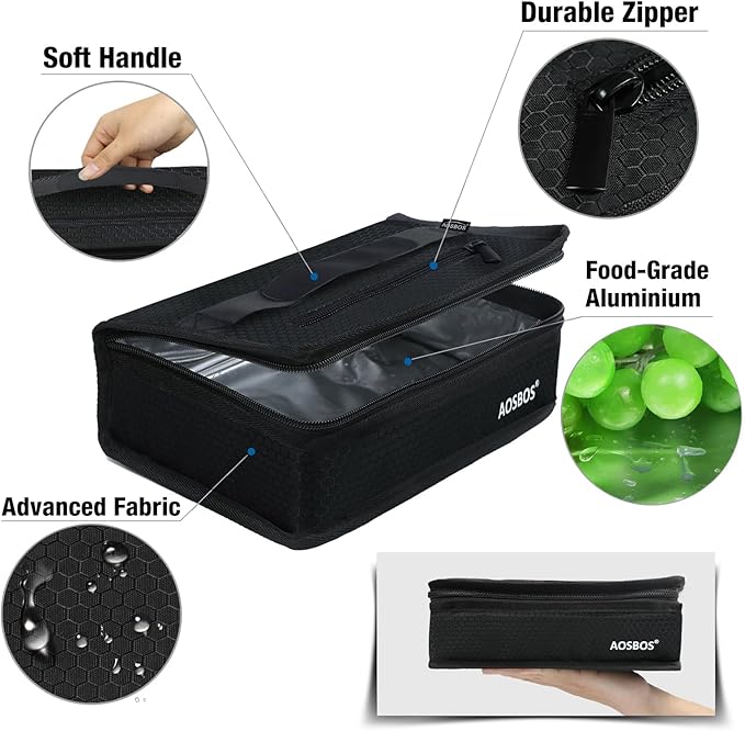 Aosbos Small Lunch Bag Insulated Lunch Box for Men Women Compact Lunch Bags Mini Food Storage Bag Flat Cooler Bag Thin Lunchbox Reusable Sandwich Bags Portable Snack Bag