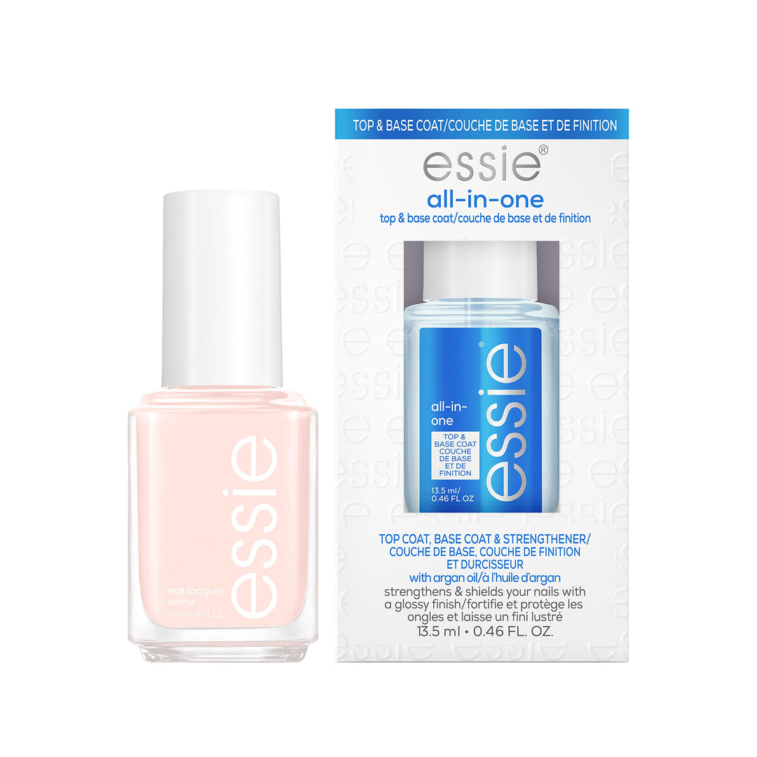 Essie Nail Polish Natural Mani Kit, Ballet Slippers, Sheer Pink Nail Polish + Essie All-In-One Base Coat +Top Coat + Strengthener, Gifts For Women And Men, 0.46 Fl Oz Each