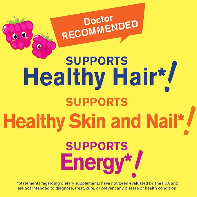 Biotin Gummies for Kids 5000 mcg - Supports Hair Growth, Skin Health, and Nails - Natural Sourced Flavors - GMO Free, Gluten Free - Gummy for Boys and Girls - 60 Count