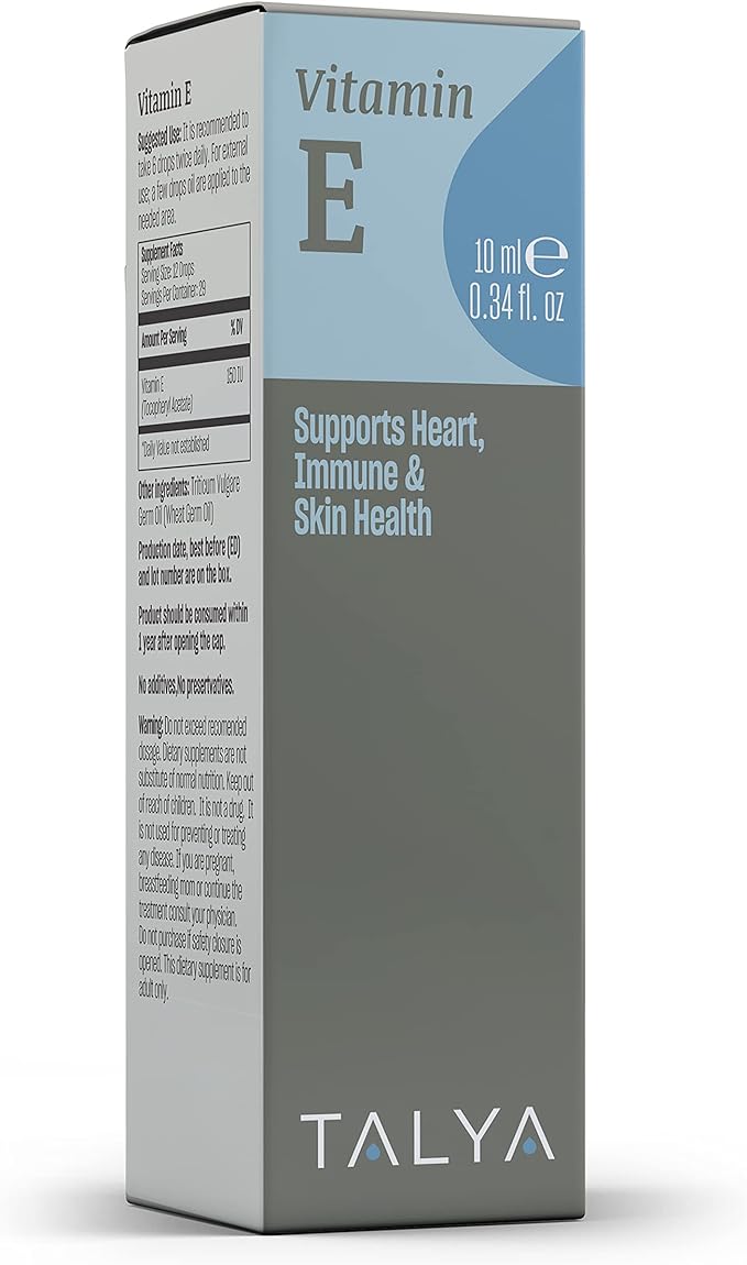 Vitamin E Liquid Drops 0.34 fl.oz | Bone, Joint, Heart Health | Vitamin E Oil for Scars & Skin | Glass Bottle with Dropper | Vitamin E Supplement, Non-GMO, Vegan