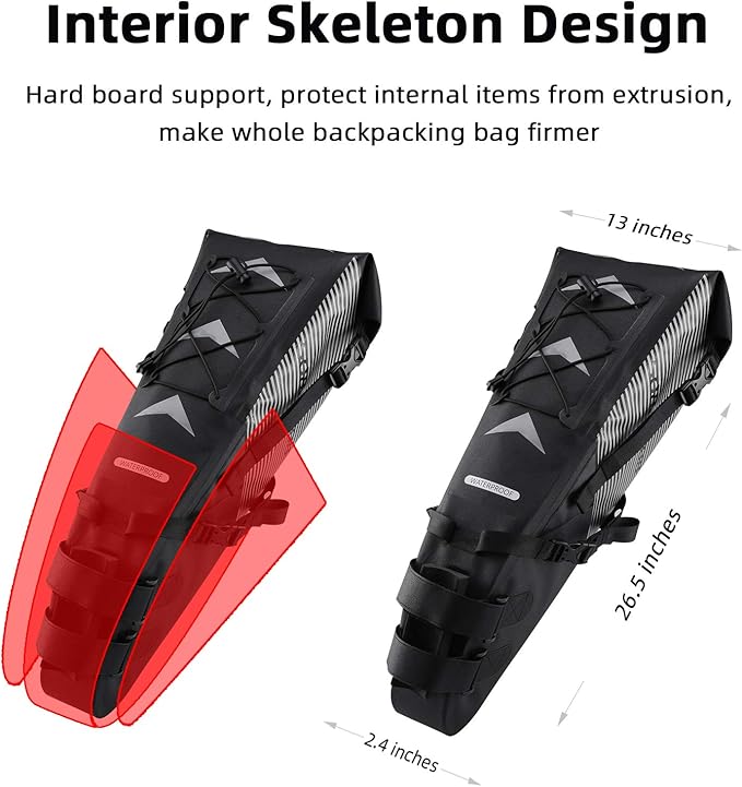 ROCKBROS Bikepacking Bag Waterproof Bike Saddle Bag Large Capacity Bikepacking Seat Bag Road Mountain Bike Seat Bag Max 10L