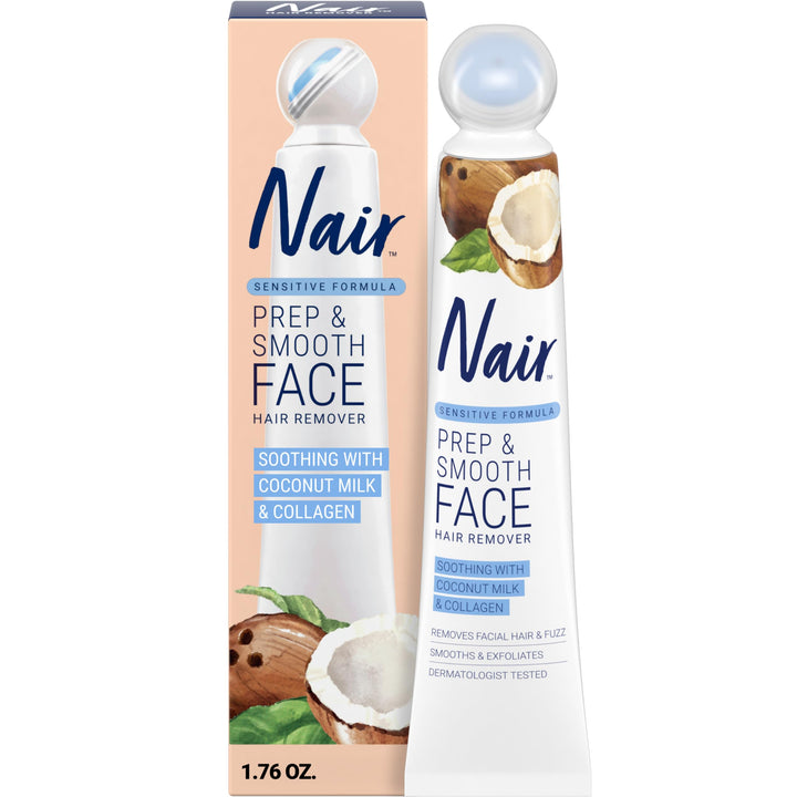 NAIR Exfoliating Facial Hair Removal Cream for Women - Smooth Skin Solution with Collagen for Sensitive Skincare