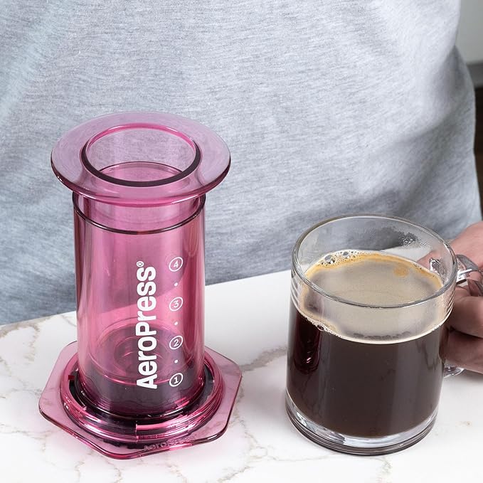 AeroPress Clear Pink Coffee Press – 3 In 1 Brew Method Combines French Press, Espresso, Full Bodied Coffee Without Grit or Bitterness, Small Portable Coffee Maker for Camping & Travel, Pink