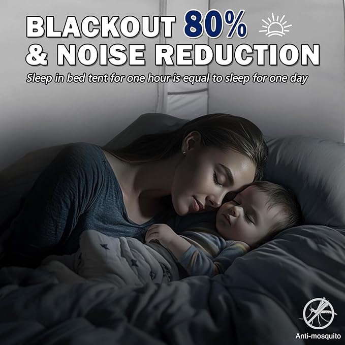 Bed Tent Bed Canopy Bunk Twin Size Tents for Adult and Kids- Portable Dream Tent Indoor Sleeping Tents 70% Blackout with 3 Doors Breathable Big Space Tents, White, WZ01-XS-White