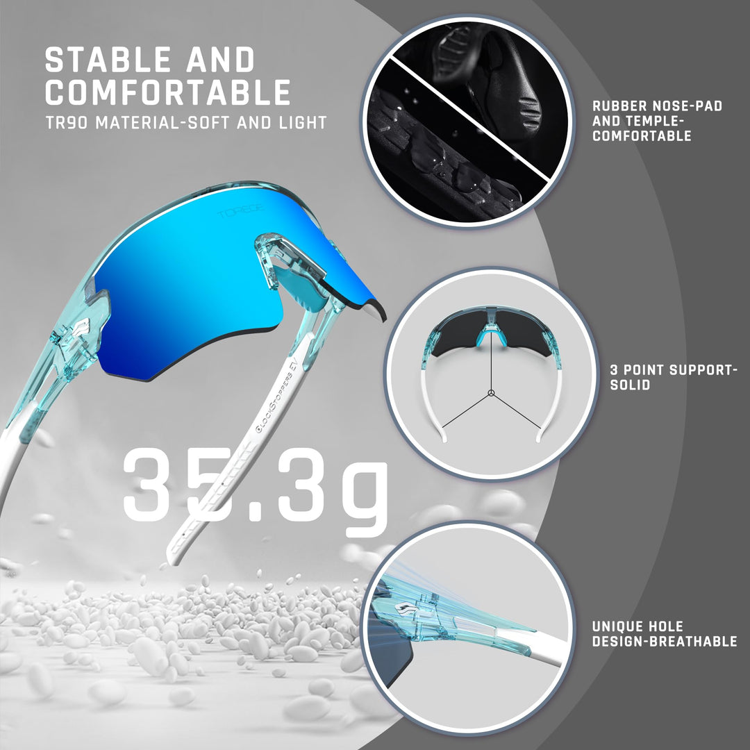 TOREGE Z87 Sunglasses for Men Women Cycling Fishing Running Driving Baseball Anti-fog Sports Sunglasses UV Protection 02EV (Transparent Green Blue&White&Ice Blue Lens)