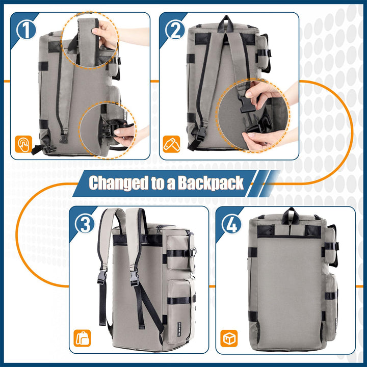 FIORETTO Women's Men's Water-Resistant Gym Duffle Bag with Shoes Compartment, 45L Capacity, Multi-Functional, Ideal for Travel, Gym, Sports, Weekender, Grey