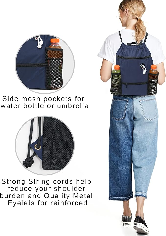BeeGreen Drawstring Backpack Sports Gym Bag With Shoe Compartment and Two Water Bottle Holder …
