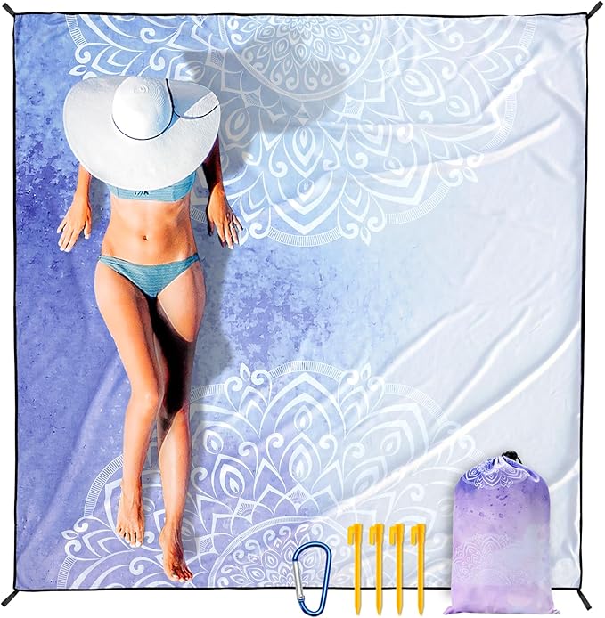 AISPARKY Beach Blanket Waterproof Sandproof, Oversized Large Beach Mat 79" X 83"/120"x108" for 1-8 Adults, Quick Drying&Compact&Lightweight, Picnic Mat Vacation Essentials for Beach Camping Travel