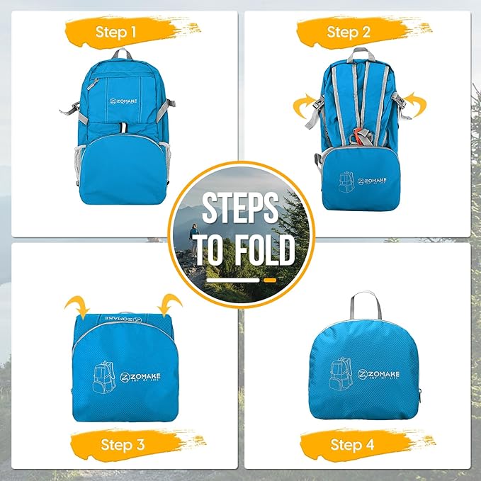 ZOMAKE Lightweight Packable Backpack 35L, Light Foldable Backpacks Water Resistant Collapsible Hiking Bag, Compact Folding Day Pack for Travel Camping(Light Blue)
