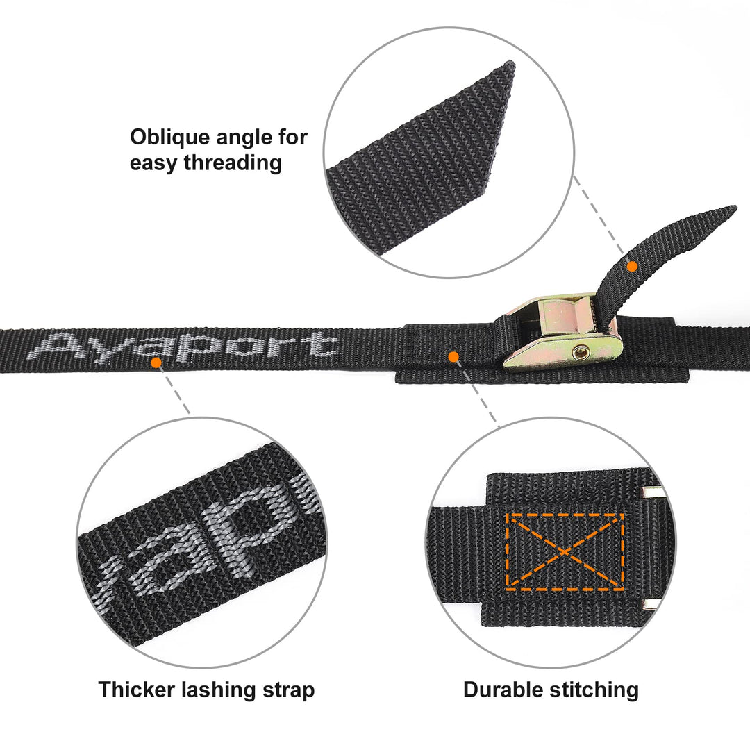 Ayaport Cam Buckle Tie Down Straps Lashing Straps 2200lbs Break Strength Heavy Duty Car Roof Rack Strap for Kayak, SUP, Surfboard, Cargo, Motorcycle, Truck, Boat, Dirt Bike (1" x 16')