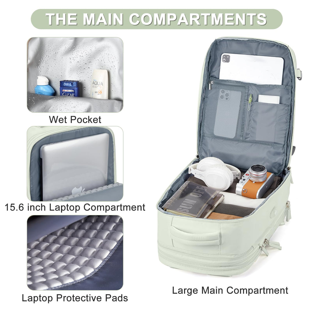 Expandable Backpack For Traveling On Airplane Travel Backpack For Women Men Airline Approved Carry On Bags For Airplanes Gym Bag With Shoe Compartment Waterproof Hiking Backpack College Travel Bag