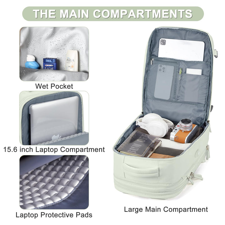 Expandable Backpack For Traveling On Airplane Travel Backpack For Women Men Airline Approved Carry On Bags For Airplanes Gym Bag With Shoe Compartment Waterproof Hiking Backpack College Travel Bag
