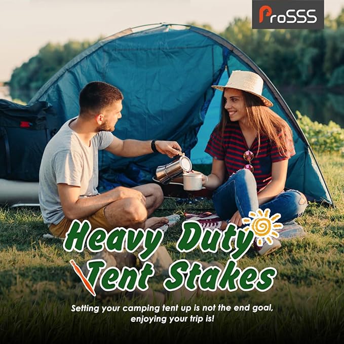 8 Pack Heavy Duty Tent Stakes, 7" Wave-Shaped Ultralight Tri-Beam Stakes with Storage Bag & 1 Stopper T Pull Hook