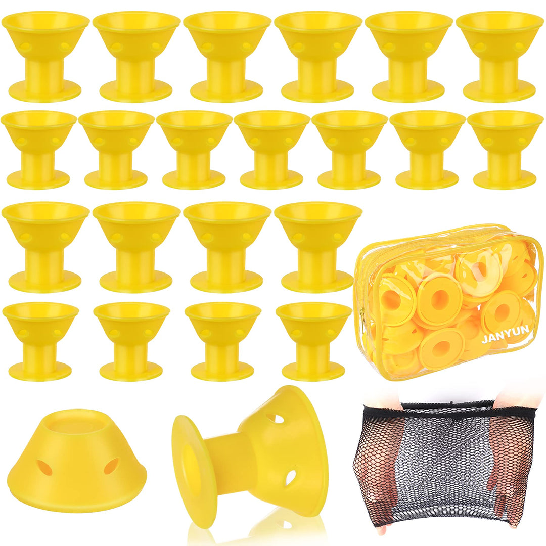 Janyun 40 Pcs Yellow Silicone Hair Rollers (Including 20Pcs Large & 20Pcs Small Heatless Hair Curlers)
