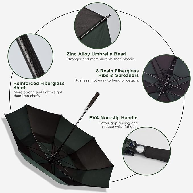 Auto Open Golf Umbrellas 62/68/72 Inch Extra Large Oversize for Business & Home, Ventilated Double Canopy Windproof Waterproof Stick Umbrella for Rain & strong wind