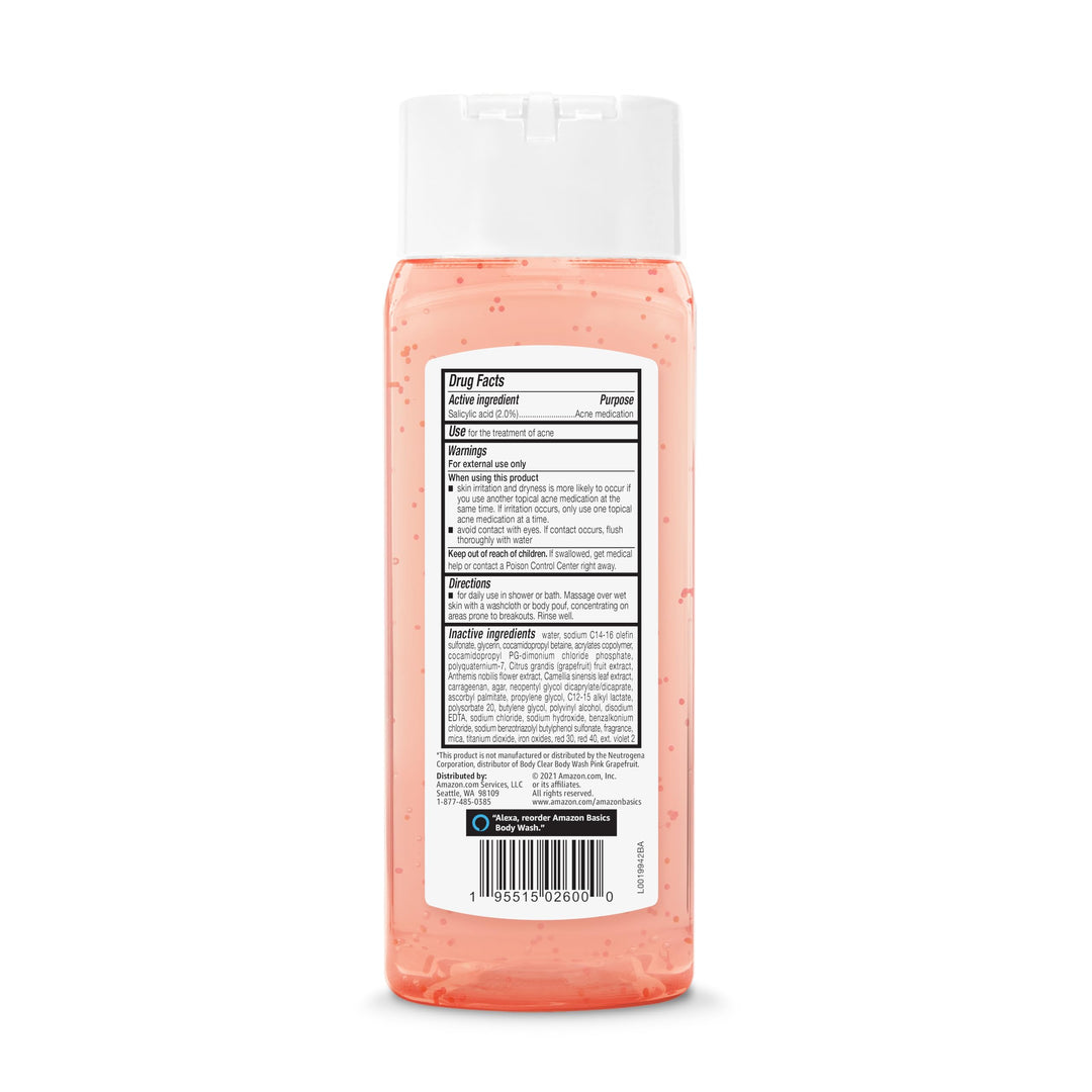 Amazon Basics Clarifying Pink Grapefruit Body Wash, 2% Salicylic Acid Acne Treatment, Dermatologist Tested, 8.5 Fluid Ounces, Pack of 1