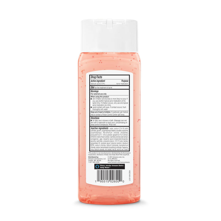 Amazon Basics Clarifying Pink Grapefruit Body Wash, 2% Salicylic Acid Acne Treatment, Dermatologist Tested, 8.5 Fluid Ounces, Pack of 1