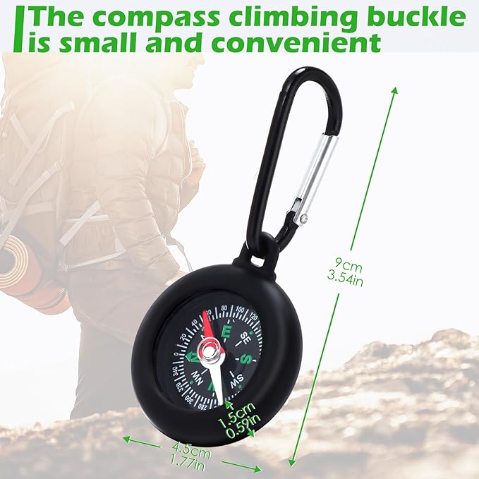 24 Pcs Small Compass Keychain Kids Bulk Mini Camping Carabiner Compass for Outdoor Hiking Military Hunting Climbing Party Backpacking Accessory