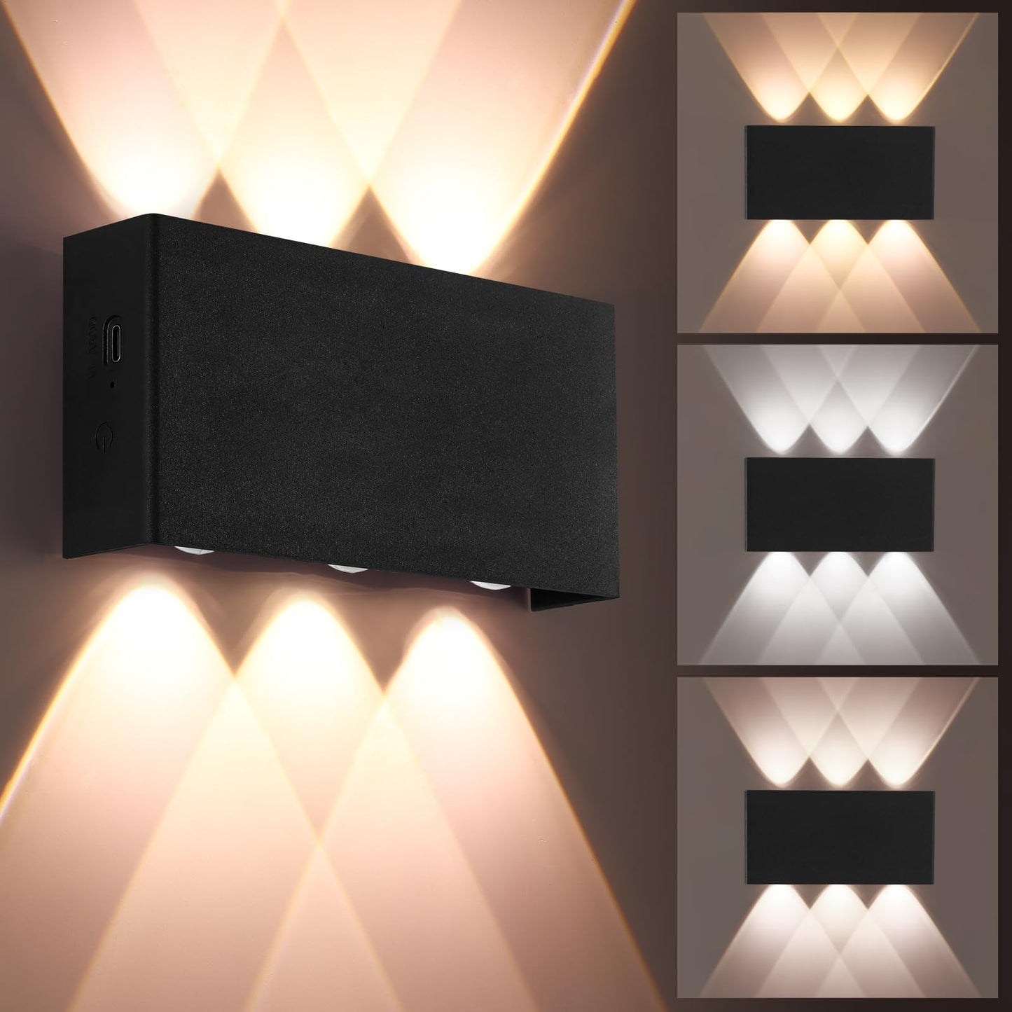 ALLOMN Dimmable LED Wall Lamp Indoor, Magnetic LED Wall Light with Warm/Natural/White Light, Touch Adjustable Brightness Wall Sconce with Remote Control for Bedroom Living Room Corridor Stair