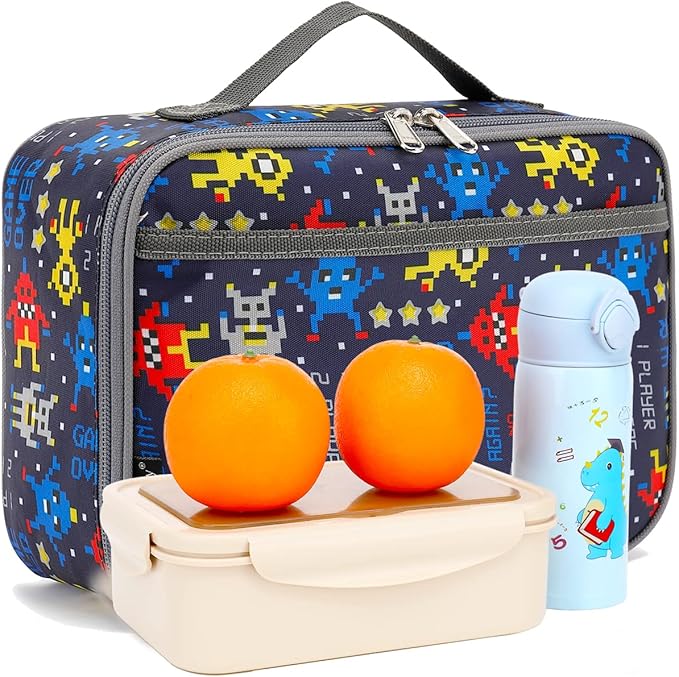 FlowFly Kids Lunch box Insulated Soft Bag Mini Cooler Back to School Thermal Meal Tote Kit for Girls, Boys, Robot