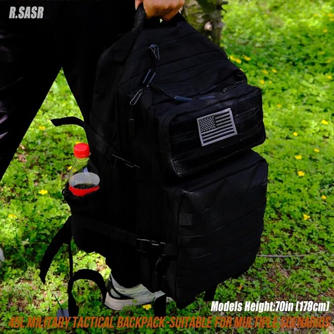 Military Tactical Backpack 45L Large Tactical Backpack for Men, Hiking Rucksack With Bottle Holder