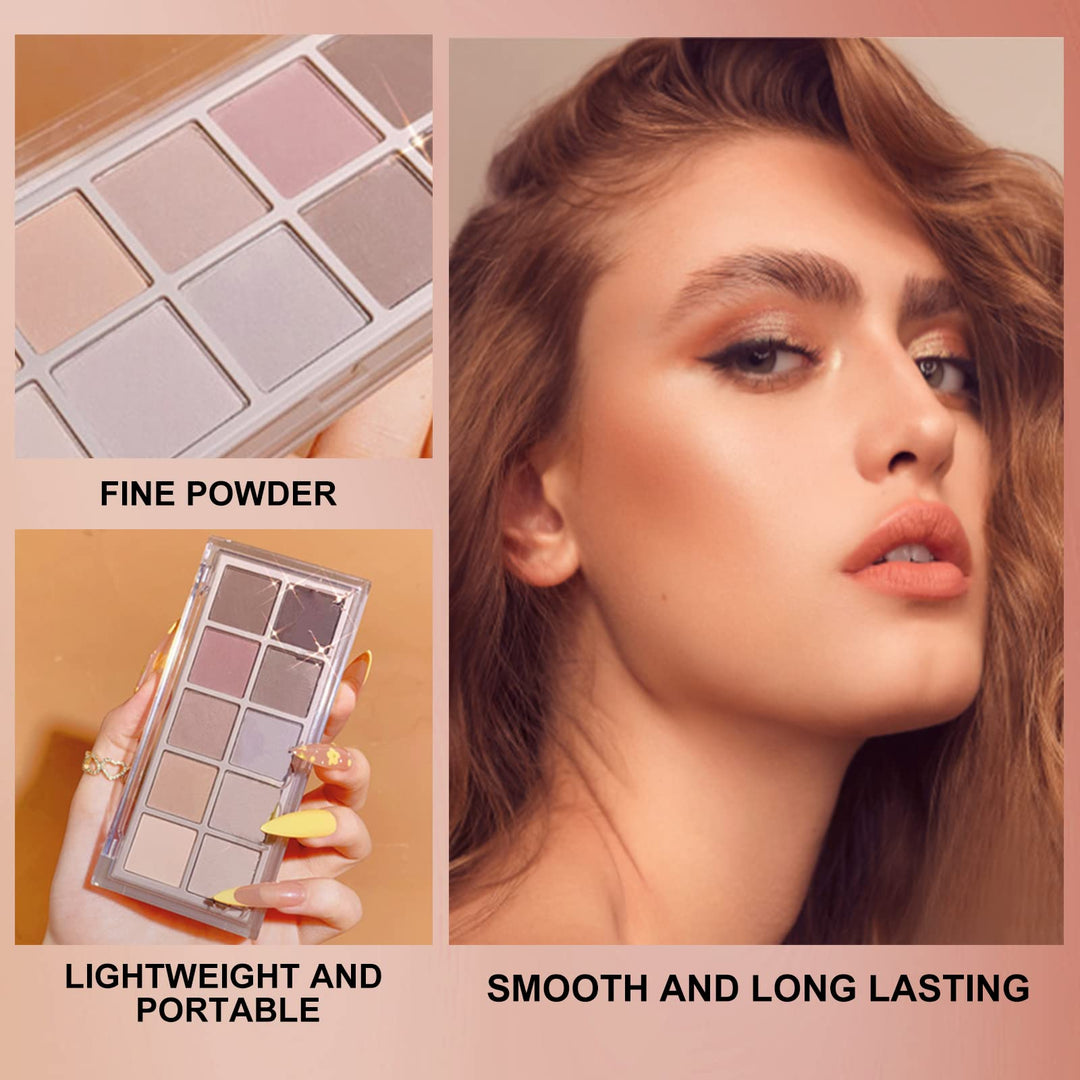 Erinde 10 Colors Matte Eyeshadow Palette, Grey Brown Eye Shadow Palette Makeup, Neutral Taupe Eye Makeup Pallet, Ultra-Blendable, Long Lasting Natural Nude Eyeshadow Pallete for Older Women, Cement
