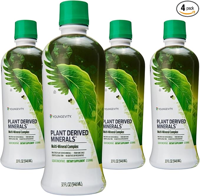 Youngevity Plant Derived Liquid Minerals - 77+ Natural Unaltered Trace Minerals - 19,000mg Plant Mineral Solids - Colloidal Form Humic Shale - (32 oz Pack of 4)