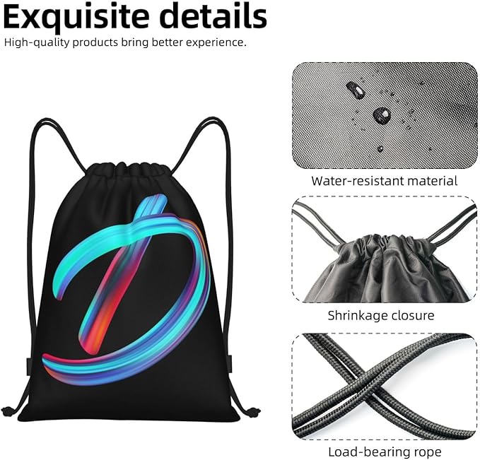 Drawstring Bags Initial Drawstring Backpack Sackpack Black Draw String Cinch Bags for Sports, Gym, Travel, Swimming, Beach, Camping, Rainbow Letter D